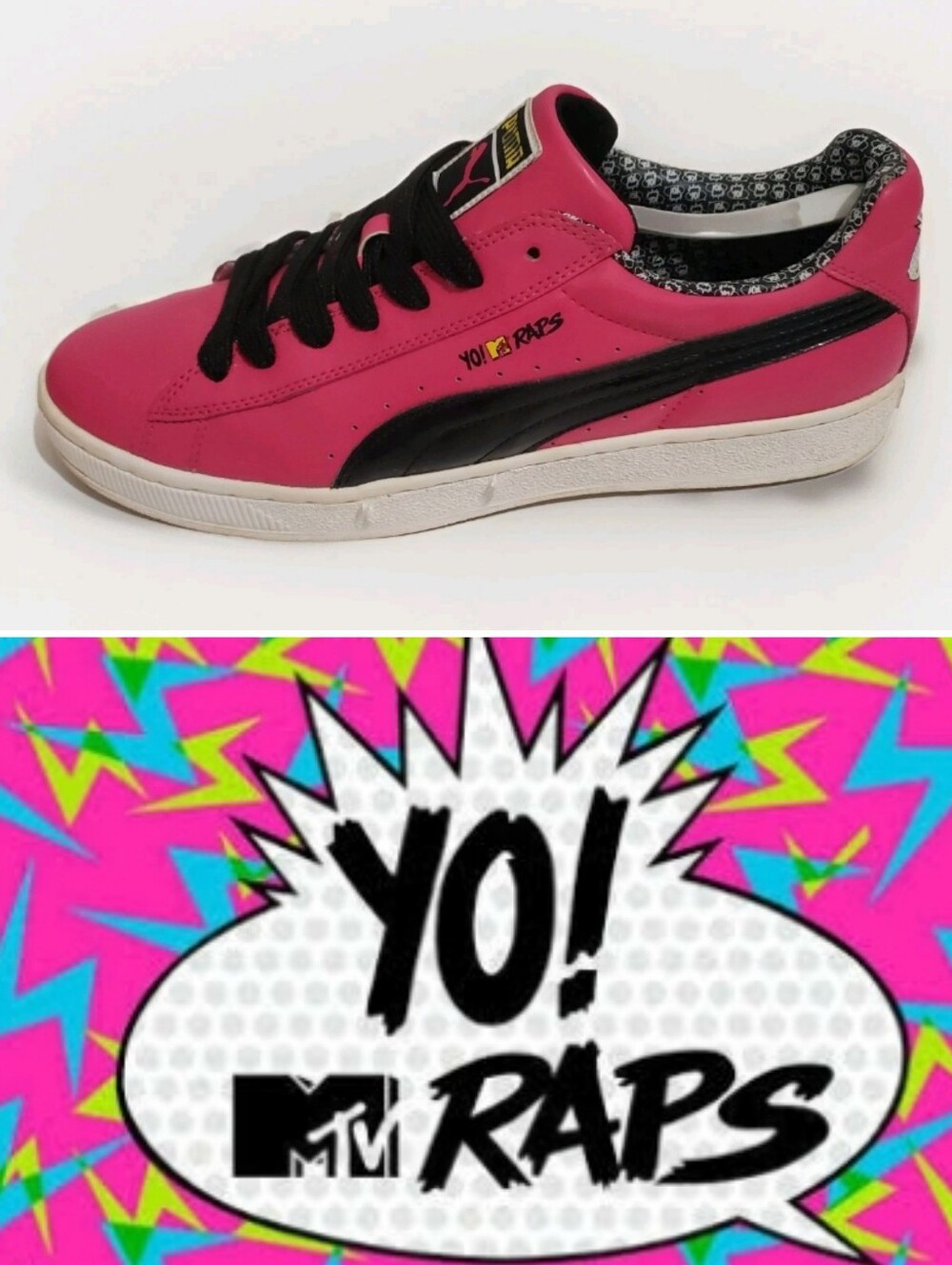 VNTG Puma YO! MTV RAPS Pink Black White Sneakers Sz 11.5 Men's Clyde Basketball